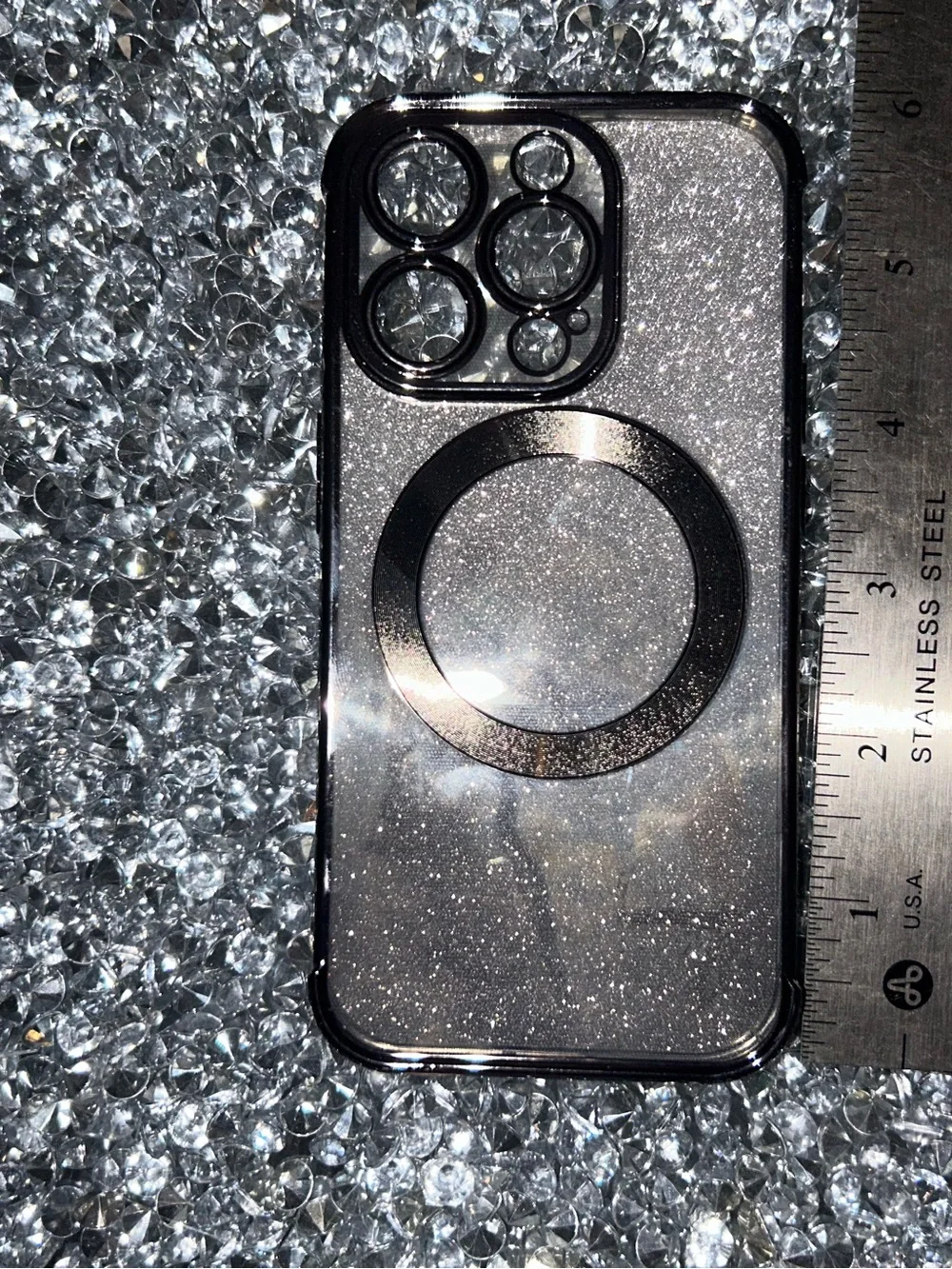 iPhone 15 pro Clear Glitter MagSafe Compatible Phone Case with Camera Ring